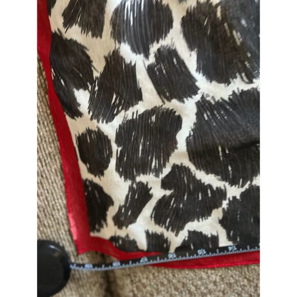 Silk Animal Print Scarf 21” X 21” Transparent Red, Black &‎ White - Picture 6 of 8